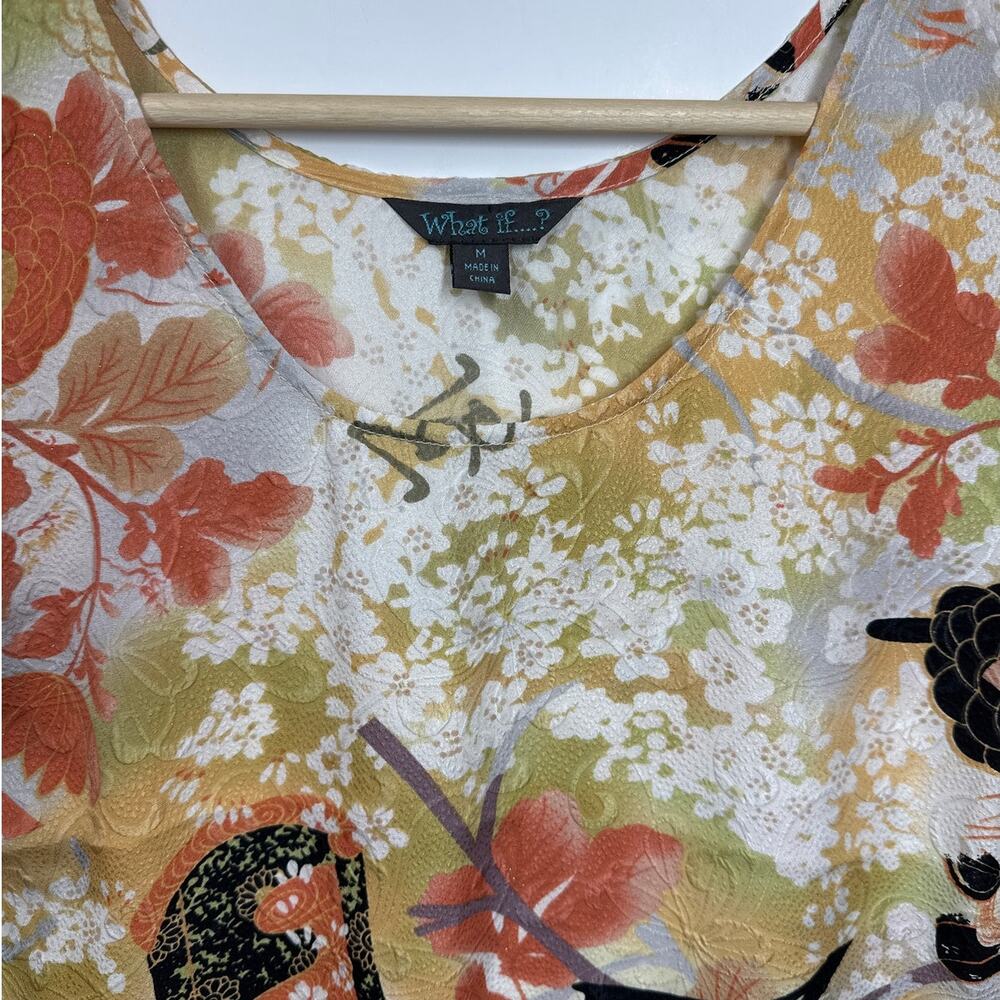 Vintage What if....?  Silk Sleeveless Tank Tops Lot of 2 Floral Tropical Fairy M - Picture 4 of 11